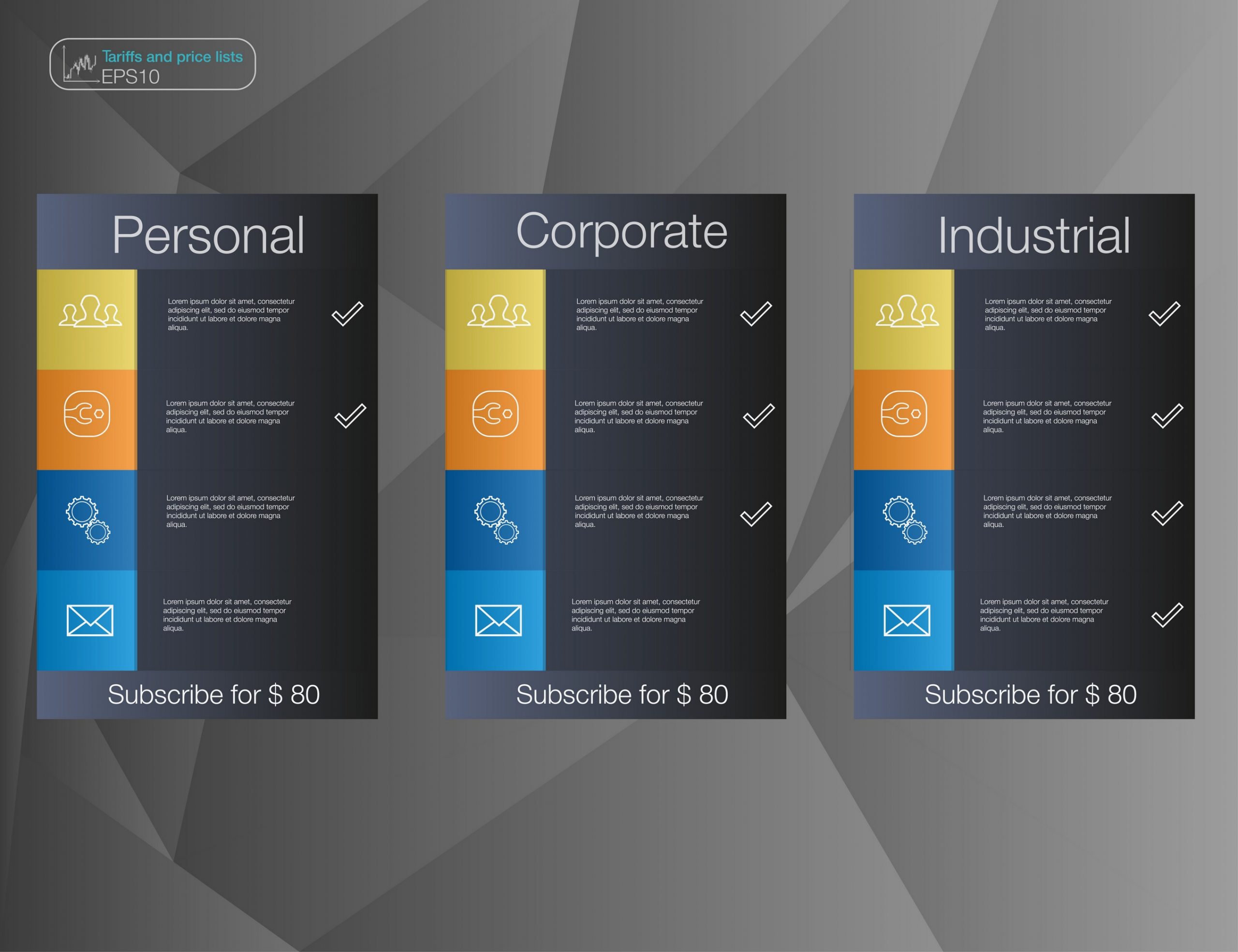 Three banner, price list, interface for the site. vector banner for web app.